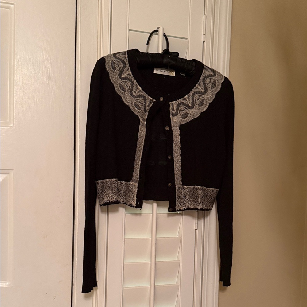 Anthropologie Black Cardigan with Gray Lace